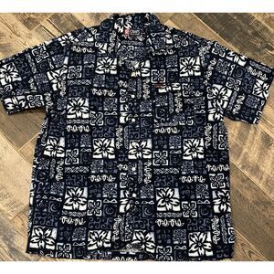 Chaps Ralph Lauren Men's Ikat Hawaiian Shirt Short‎ Sleeve Button Blue Size XL